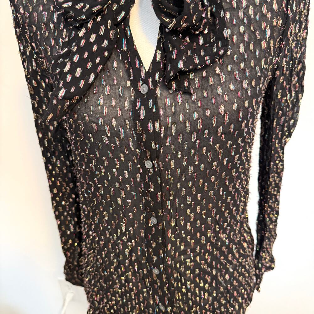 J. Crew Tie Neck Sheer Rainbow Lurex Dot Blouse Top In Black Size XS - Picture 6 of 14